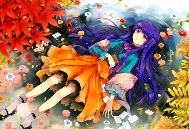 original, Vector, Art, Girl, Nature, Autumn, Fall, Leaves, Flowers HD Wallpaper Desktop Background