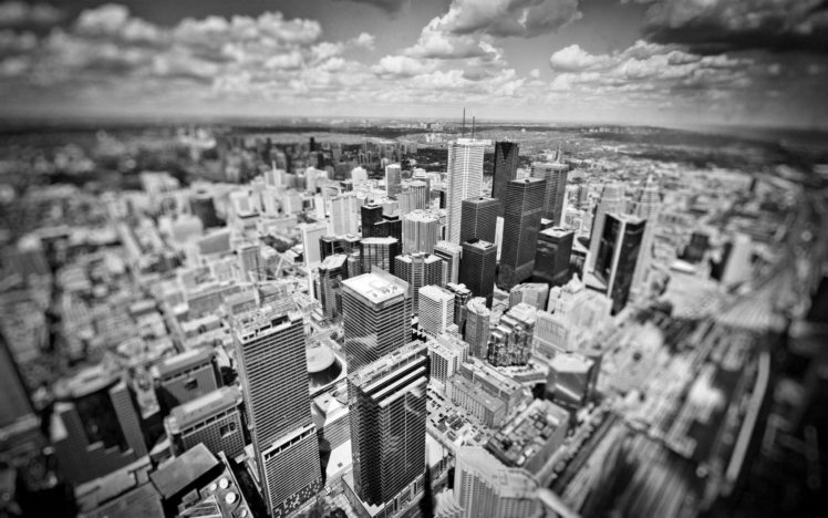 cityscapes, Skyscrapers, Monochrome, Tilt shift HD Wallpaper Desktop Background