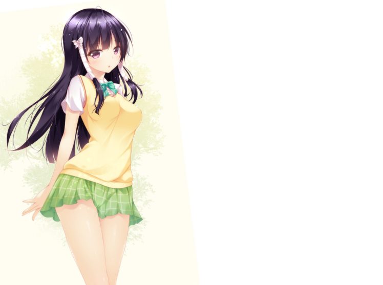 black, Hair, Bow, Long, Hair, Mogu, Murasame, Oshizu, Purple, Eyes, Seifuku, Skirt, To, Love, Ru, White HD Wallpaper Desktop Background