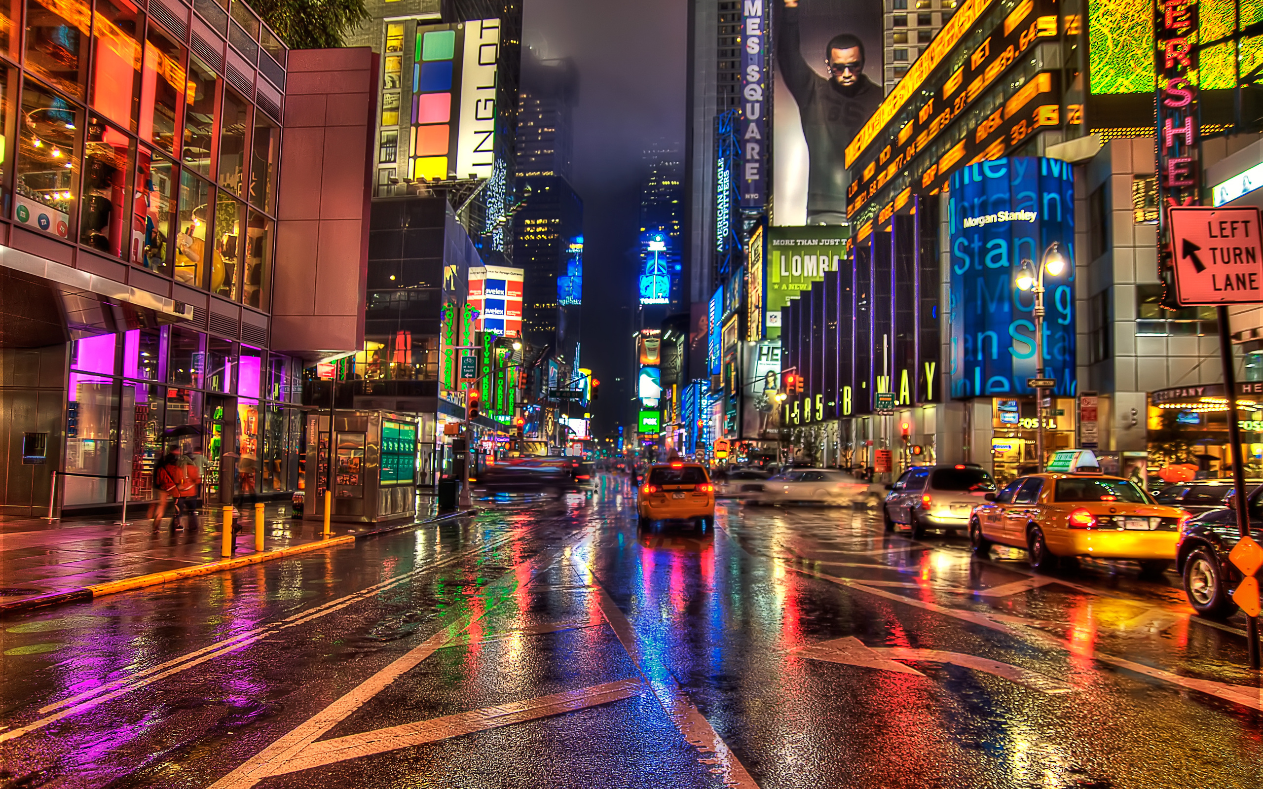 new, York, Hdr, Streets, Taxi, Cars, Traffic, Architecture, Buildings, Sidewalk, People, Crowds, Storm, Rain, Drops Wallpaper