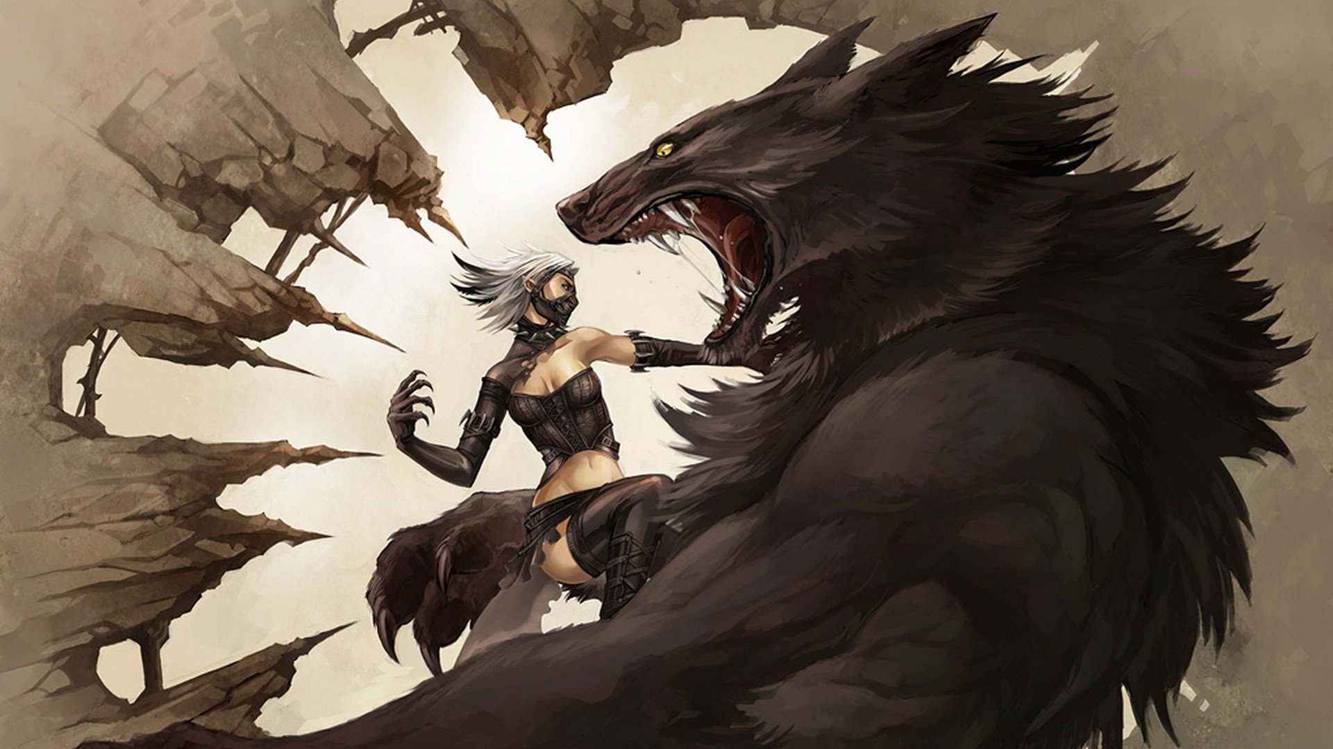 women, Fighting, Fantasy, Art, Vampires, Creatures, Artwork, Wolves, Werewolves Wallpaper