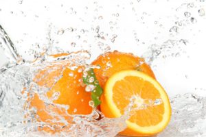 oranges, Water, Splash, Drops