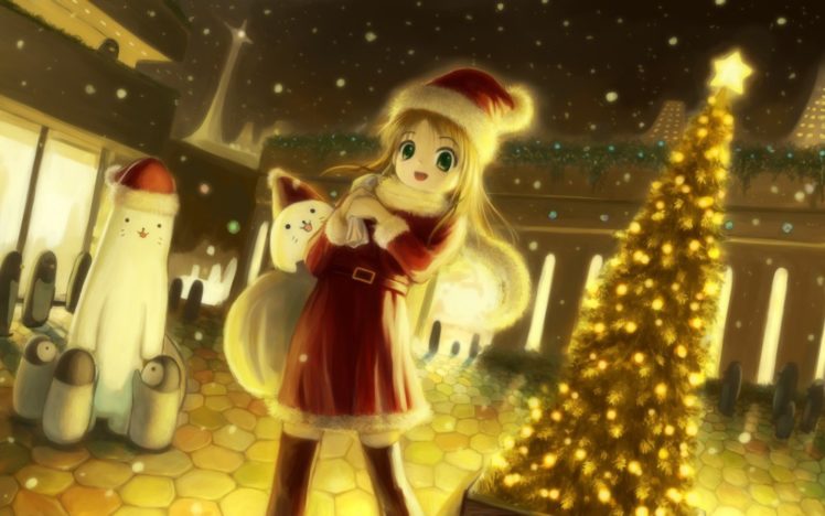 christmas, Anime, Girls HD Wallpaper Desktop Background