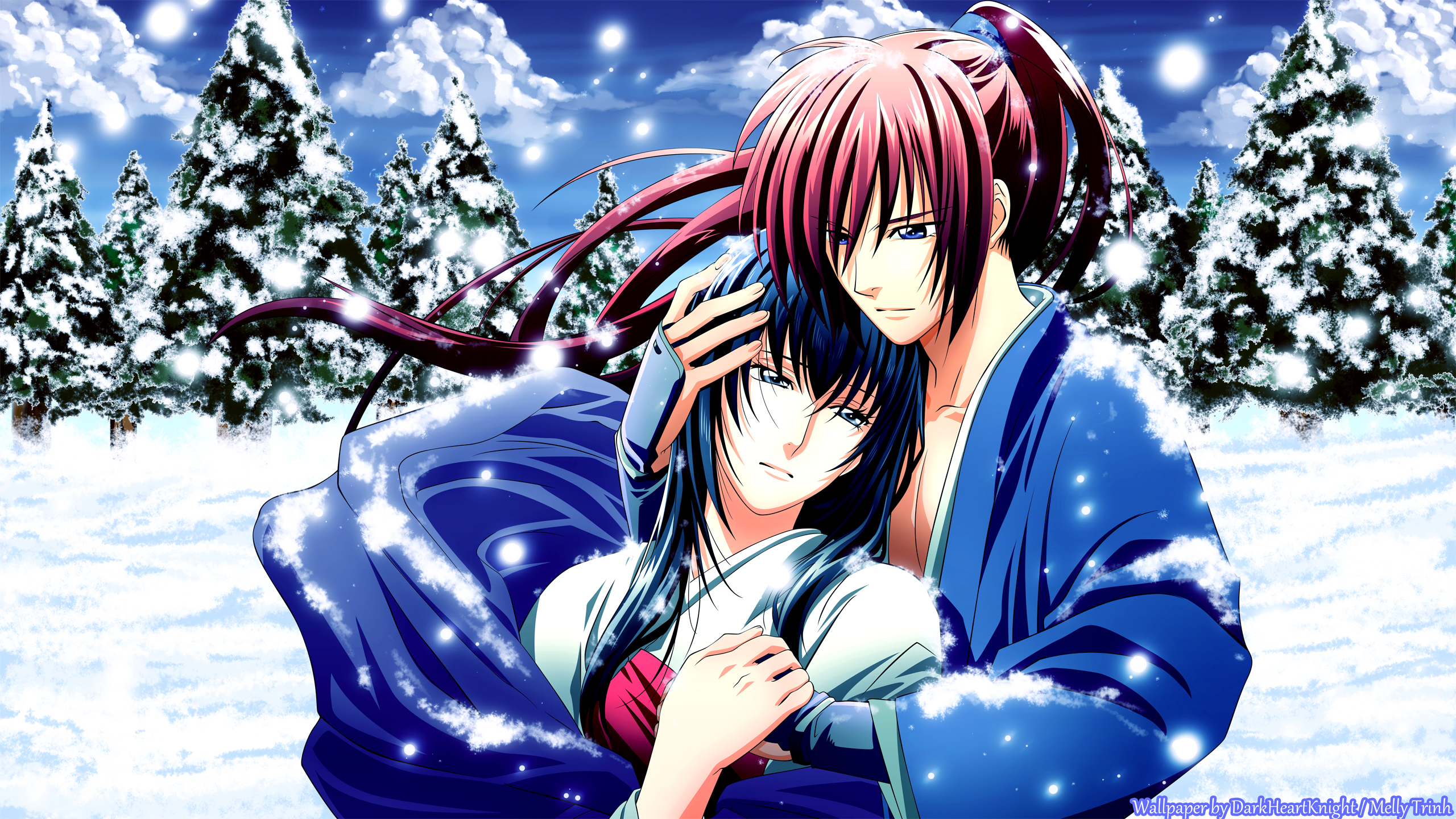 rurouni, Kenshin, Vector, Art, Mood, Love, Romance, Winter, Snow, Flakes Wallpaper