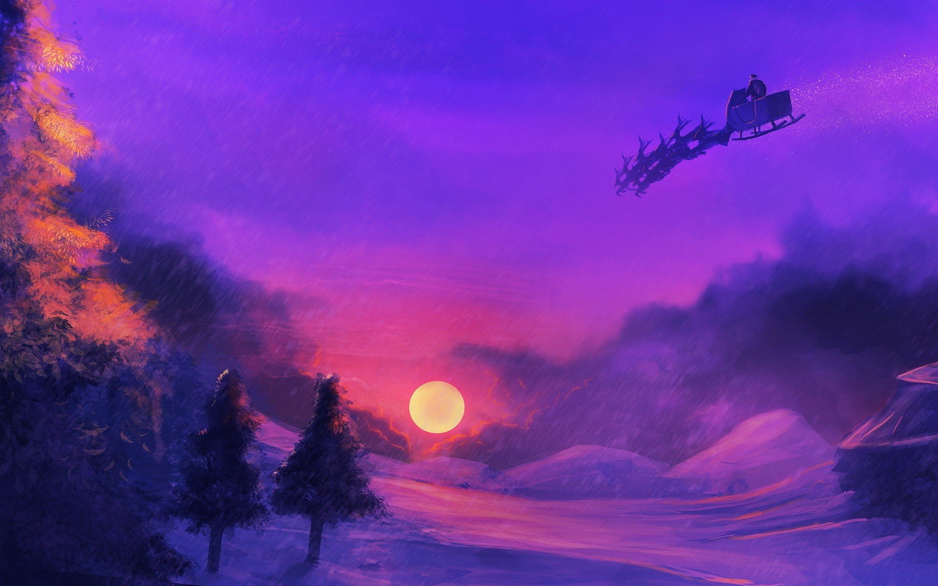 snow, Purple, Santa Wallpaper