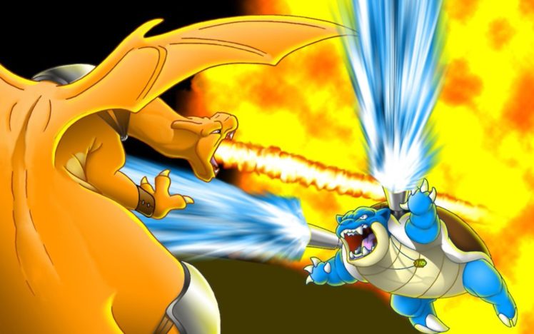 pokemon, Yellow, Blastoise, Battles, Charizard HD Wallpaper Desktop Background