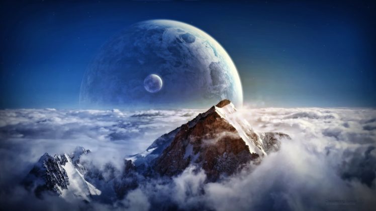 mountains, Planets, Artwork HD Wallpaper Desktop Background