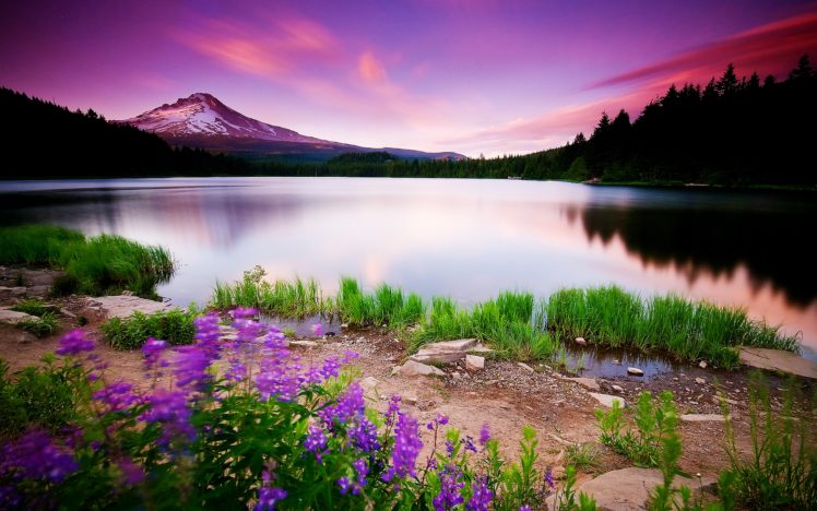 mountain, Lake, And, Sunset HD Wallpaper Desktop Background