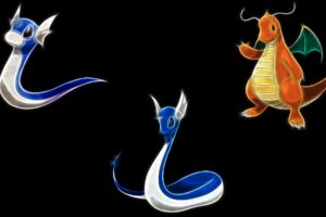 pokemon, Dragonair, Dragonite, Black, Background, Dratini