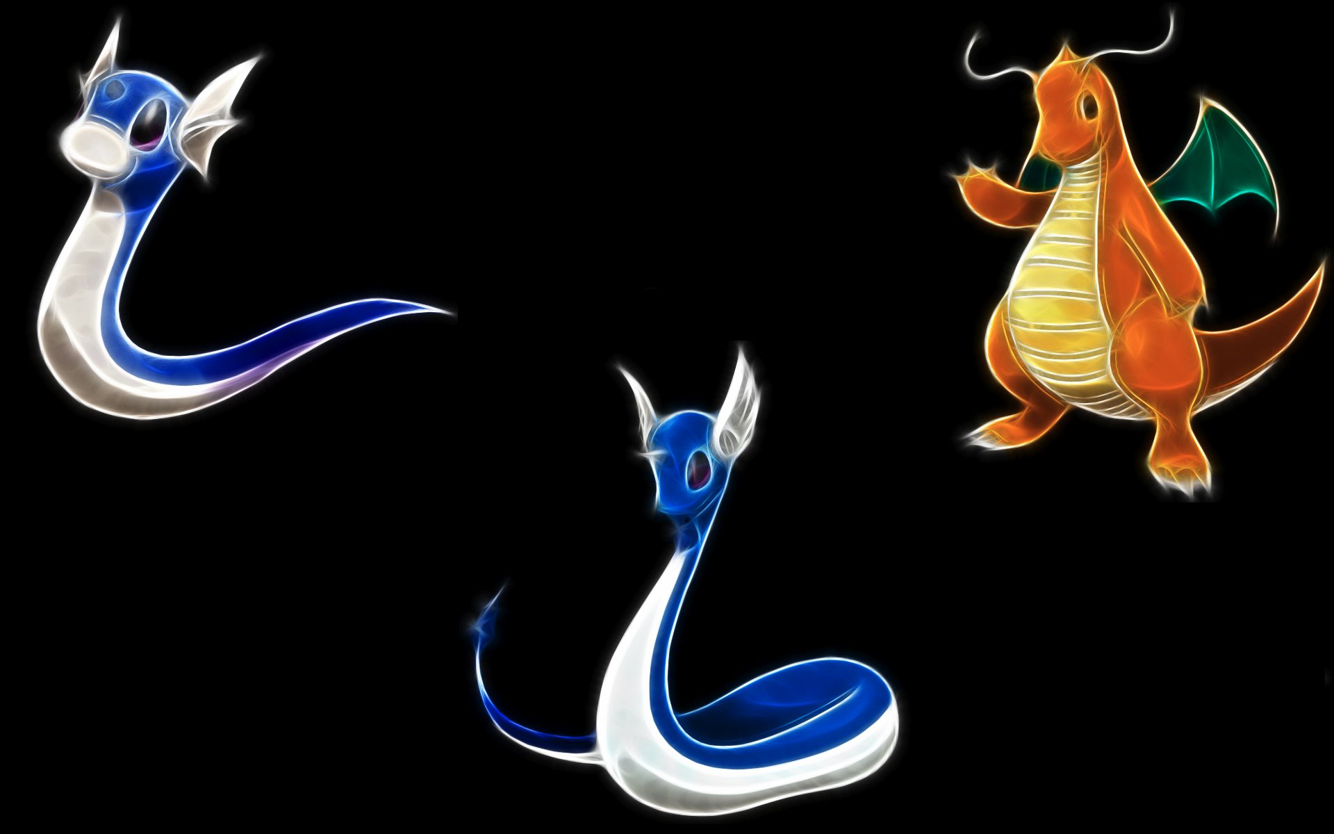 pokemon, Dragonair, Dragonite, Black, Background, Dratini Wallpaper