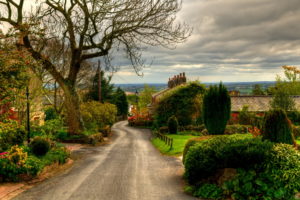 uk, Road, England, Horwich, Trees, Shrubs, Nature, Landscapes, Town, Village, Buildings, Houses, Architecture, Sky, Clouds