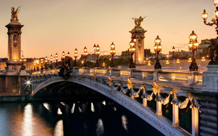 france, Paris, Pont, Alexandre, Iii, Roads, Sunset, Sunrise, Sky, Lights, Lamp, Rivers, Reflection, Statue HD Wallpaper Desktop Background