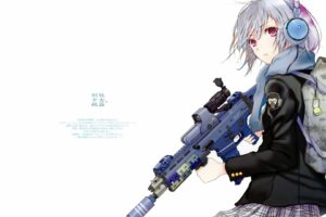 guns, Weapons, Fuyuno, Haruaki, Artwork, Simple, Background, Anime, Girls