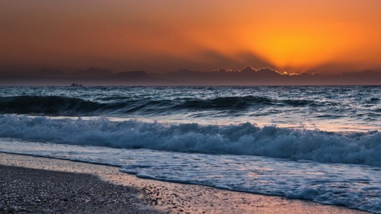 sunset, Ocean, Clouds, Landscapes, Nature, Waves, Skyscapes, Land, Sea HD Wallpaper Desktop Background