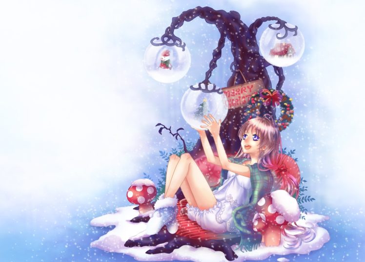 holidays, Christmas, Anime, Girl, Winter, Snow, Vector, Art HD Wallpaper Desktop Background