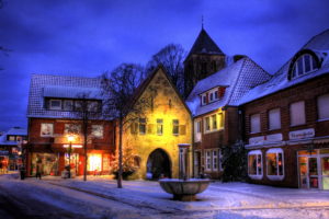 germany, Seasons, Winter, Houses, Street, Lights, Snow, Hdr, Street, Havixbeck, Cities, Town, Winter, Snow