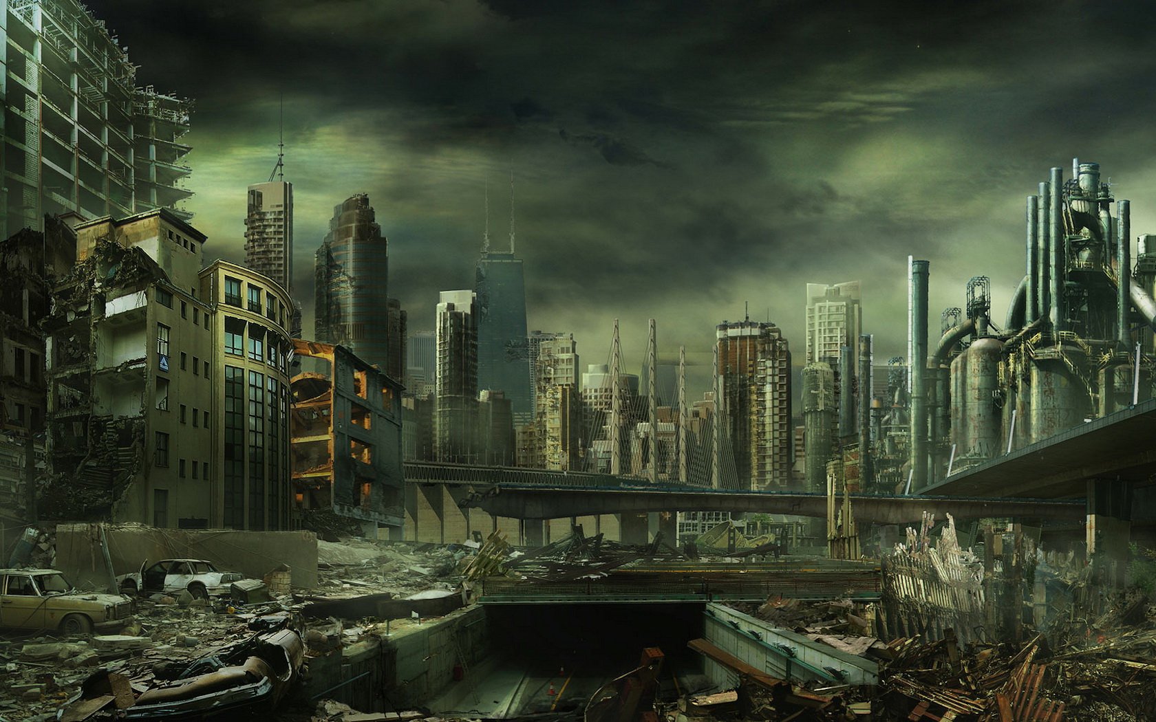 post apocalyptic, Buildings, Artwork, Cities Wallpaper