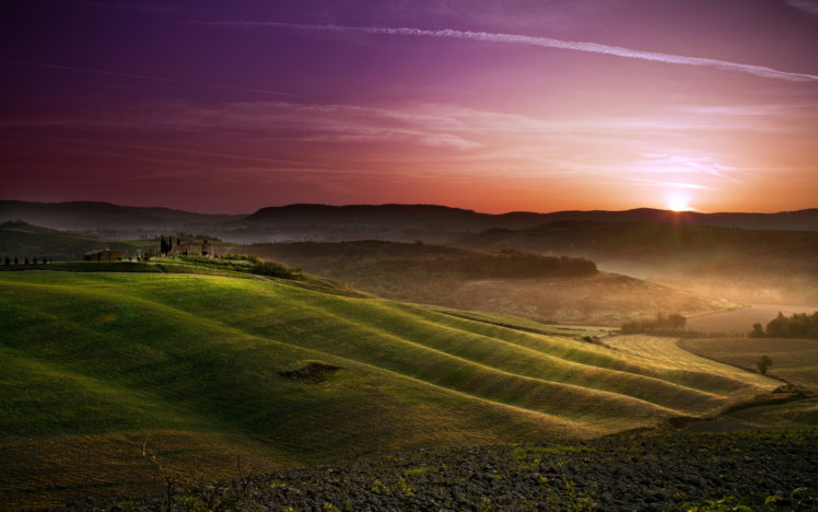 hills, Farm, Rustic, Hills, Fields, Sky, Sunrise, Sunset HD Wallpaper Desktop Background