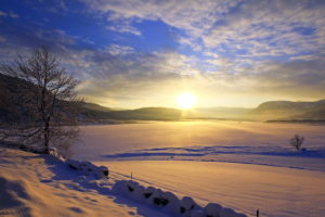 landscapes, Lakes, Winter, Snow, Sunset, Sunrise, Sky, Clouds, Ice, Frozen