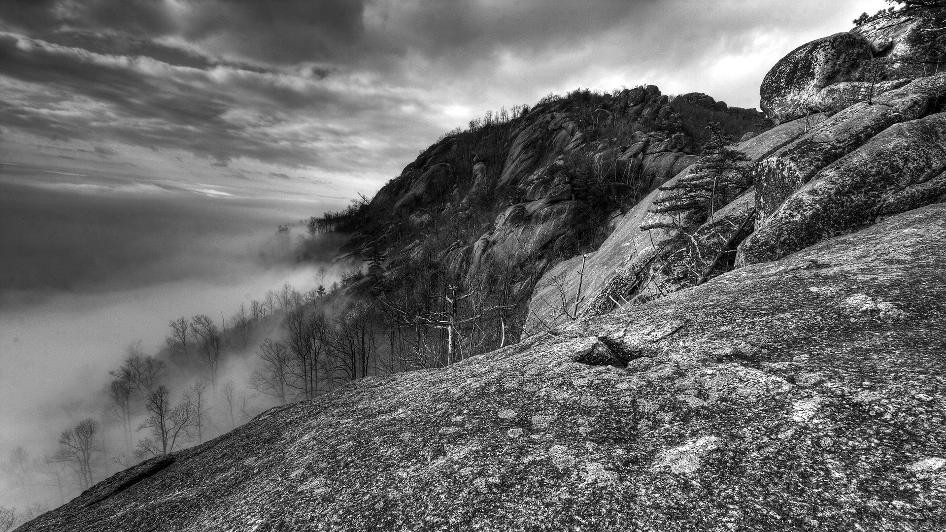 mountains, Landscapes, Nature, Mist, Monochrome Wallpaper