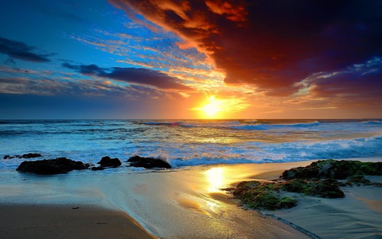 sunset, Landscapes, Nature, Sea, Beaches HD Wallpaper Desktop Background