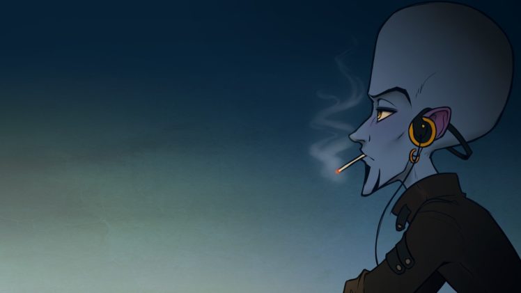 headphones, Cartoons, Blue, Music, Smoke, Punk, Smokes, Rock, Music, Megamind, Smoker HD Wallpaper Desktop Background