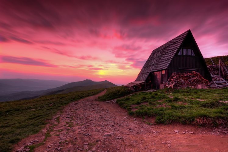 house, Poland, Mountains, Sunset, Sunrise HD Wallpaper Desktop Background