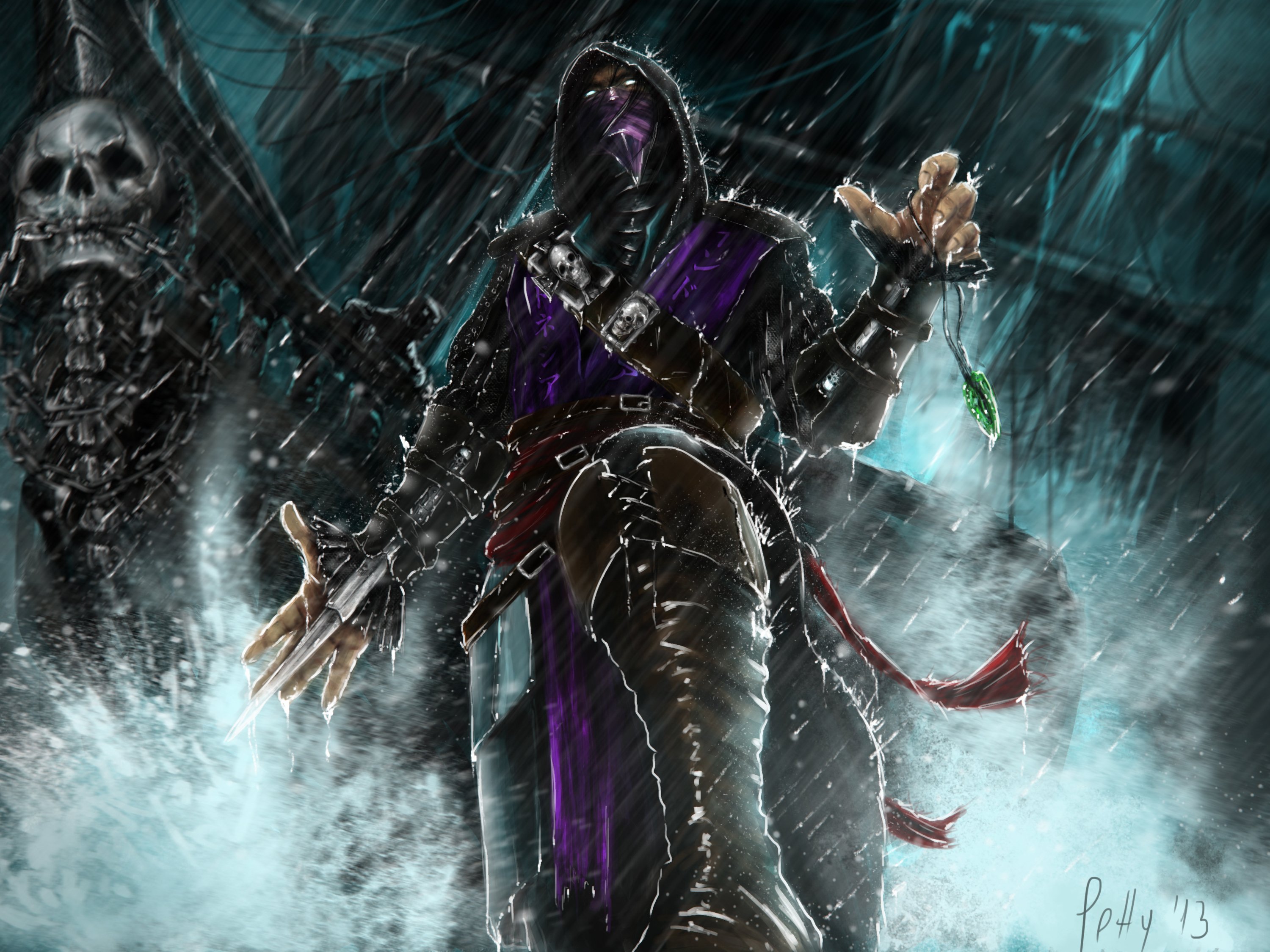 mortal, Kombat, Skull, Rain, Rain, Wearing, Boots, Games, Fantasy, Warrior, Rain Wallpaper