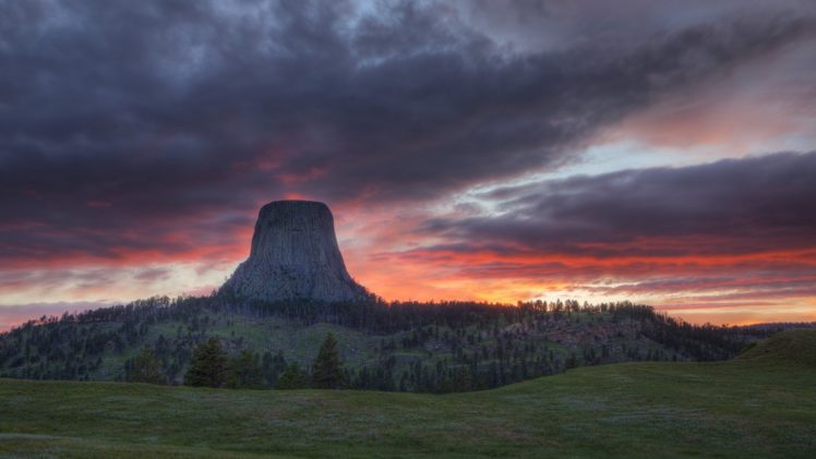 sunset, Tower, Devil, Wyoming HD Wallpaper Desktop Background