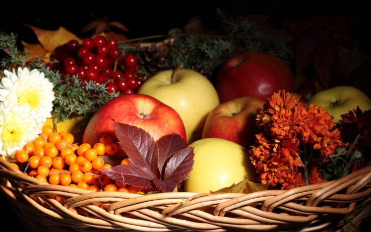 flowers, Fruits, Food, Baskets, Apples HD Wallpaper Desktop Background