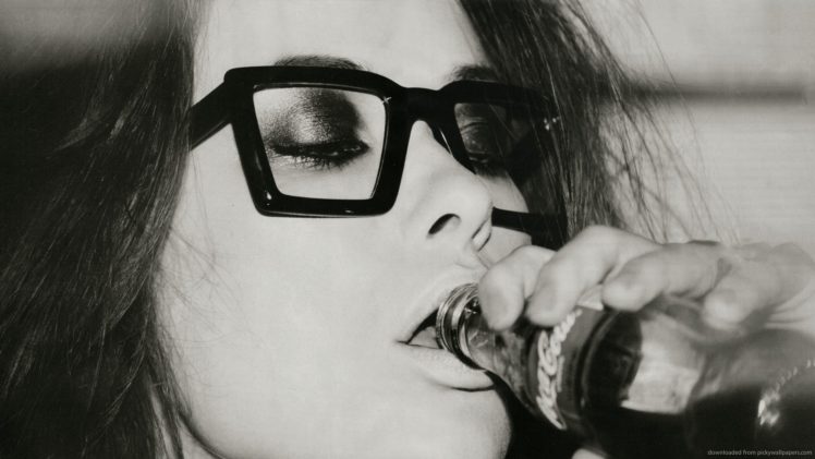 women, Glasses, Coca cola, Monochrome, Drinking, Girls, With, Glasses HD Wallpaper Desktop Background