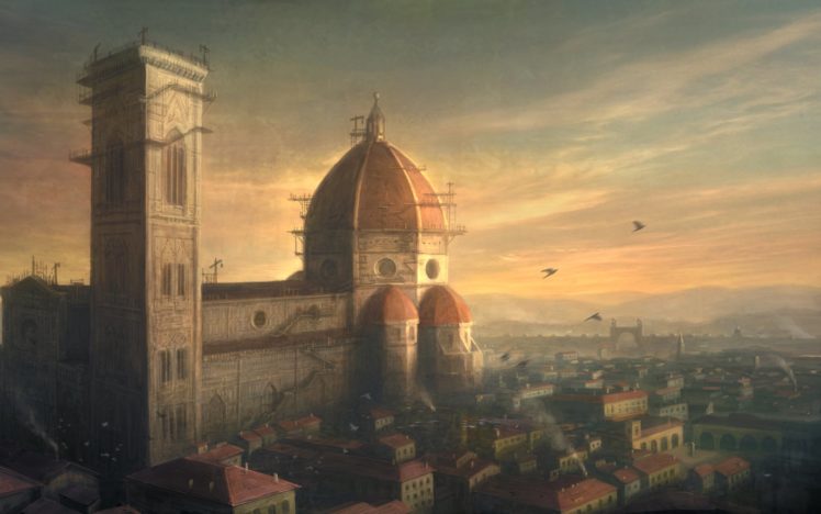 assassins, Creed, Cityscapes, Florence, Artwork, Assassins, Creed, 2, Giottos, Campanile, Basilica, Of, Saint, Mary, Of, The, Flower HD Wallpaper Desktop Background