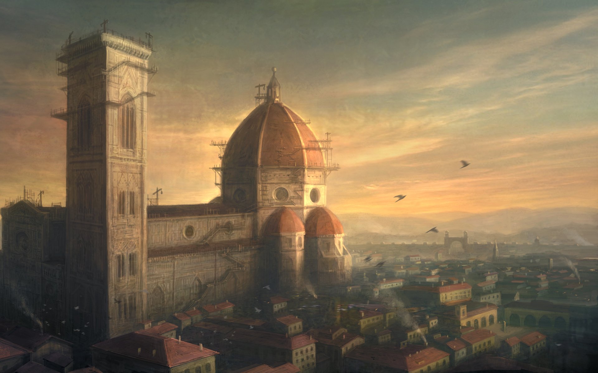 assassins, Creed, Cityscapes, Florence, Artwork, Assassins, Creed, 2, Giottos, Campanile, Basilica, Of, Saint, Mary, Of, The, Flower Wallpaper