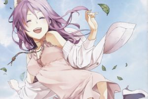 video, Games, Touhou, Dress, Happy, Leaves, Long, Hair, Jumping, Jackets, Purple, Hair, Animal, Ears, High, Heels, Thigh, Highs, Reisen, Udongein, Inaba, Smiling, Necklaces, Open, Mouth, Closed, Eyes, Bunny, Ear