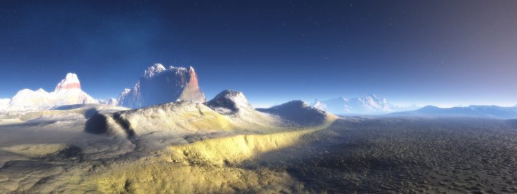mountains, Landscapes, Stars, Digital, Art HD Wallpaper Desktop Background