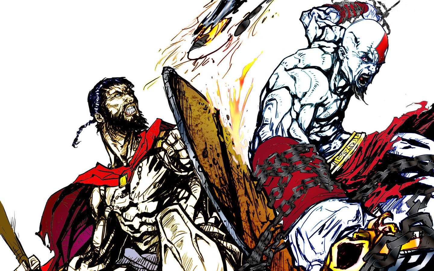 fight, God, Of, War, Kratos, Leonydus Wallpaper