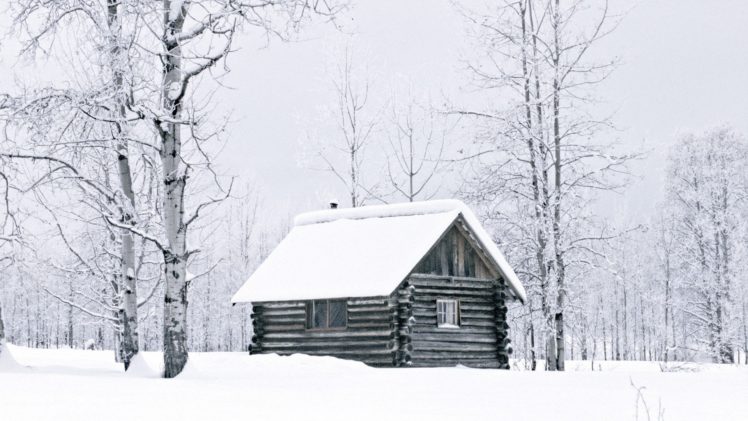 winter, Snow, Woods, British, Columbia, Cabin, Logs HD Wallpaper Desktop Background