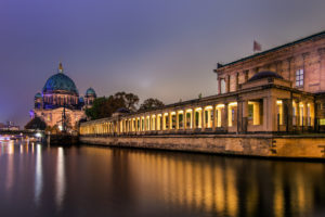 night, Germany, Berlin, Cathedral, Museum, Island, Buildings, Rivers, Reflection