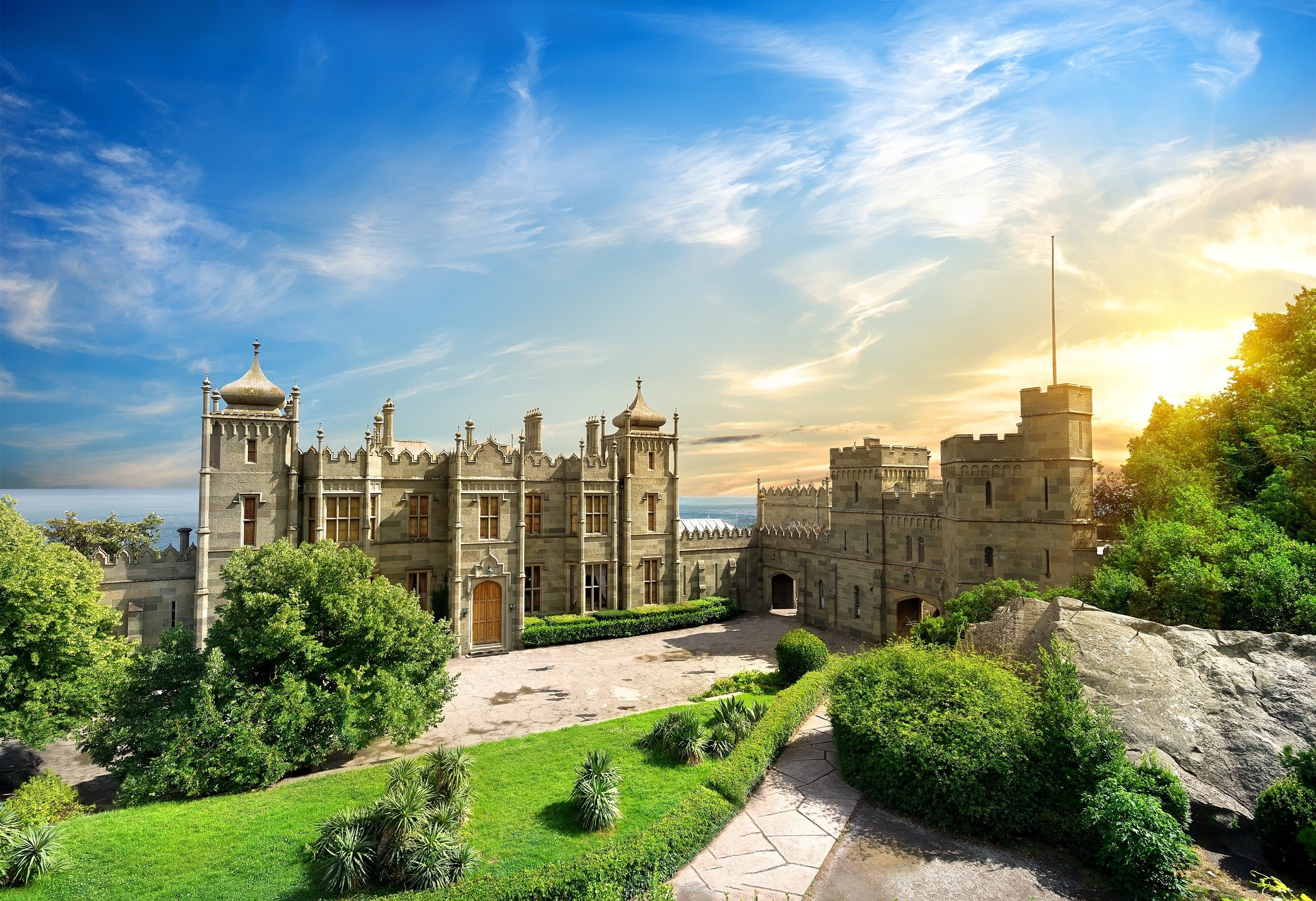 crimea, Vorontsov, Palace, Sea, Summer Wallpaper