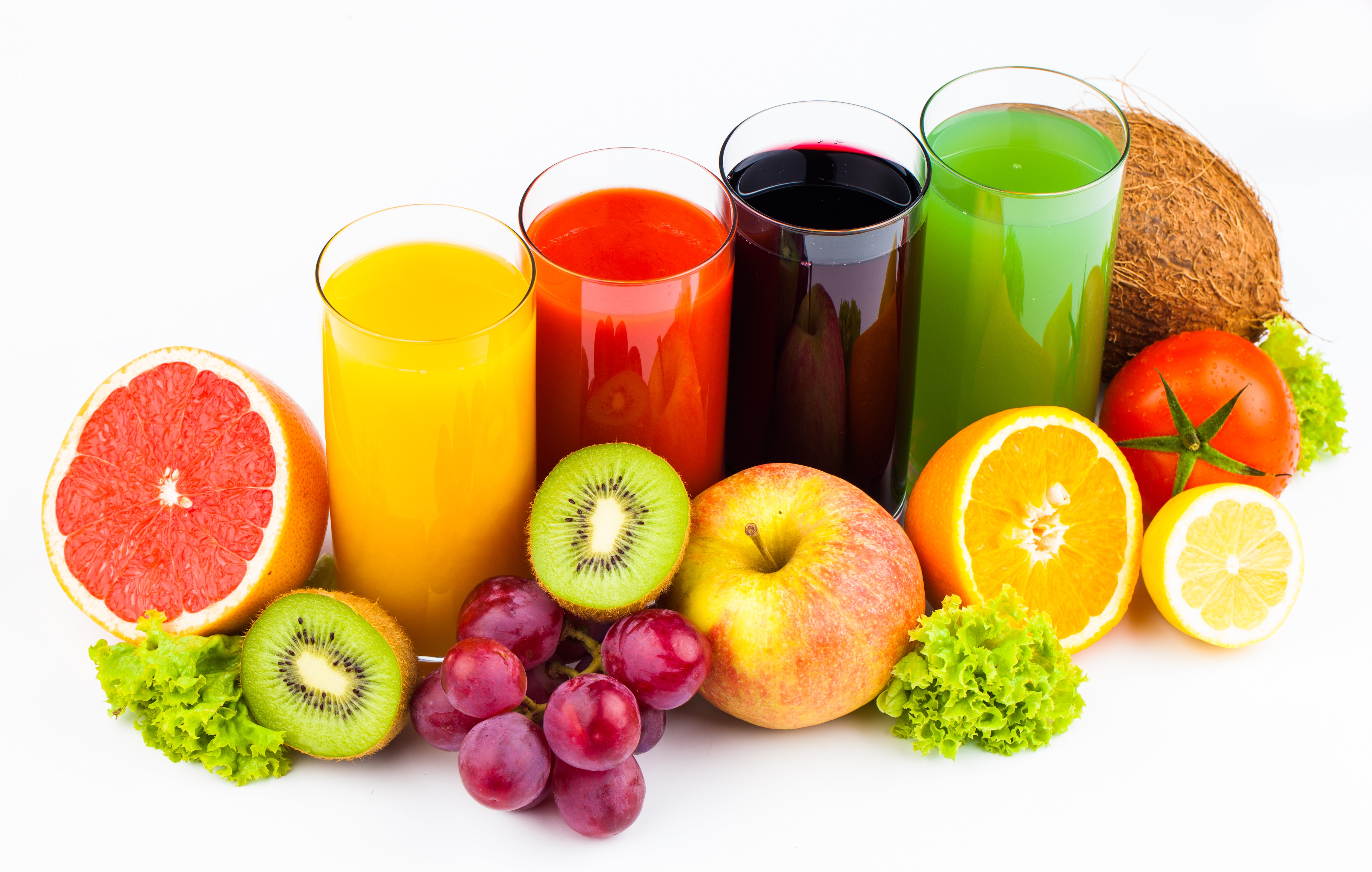 drinks, Juice, Fruit, Orange, Fruit, Kiwi, Apples, Grapes, Highball, Glass Wallpaper