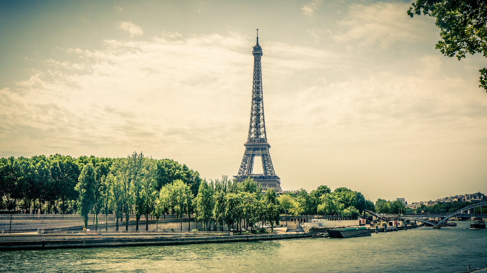 eiffel, Tower, Tower, Paris, Trees, River Wallpaper