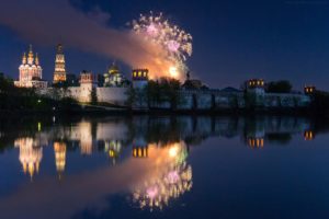 russia, Moscow, Temples, Rivers, Fireworks, Night, Cities