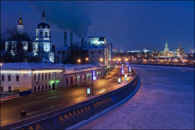 russia, Moscow, Houses, Roads, Night, Street, Lights, Cities HD Wallpaper Desktop Background
