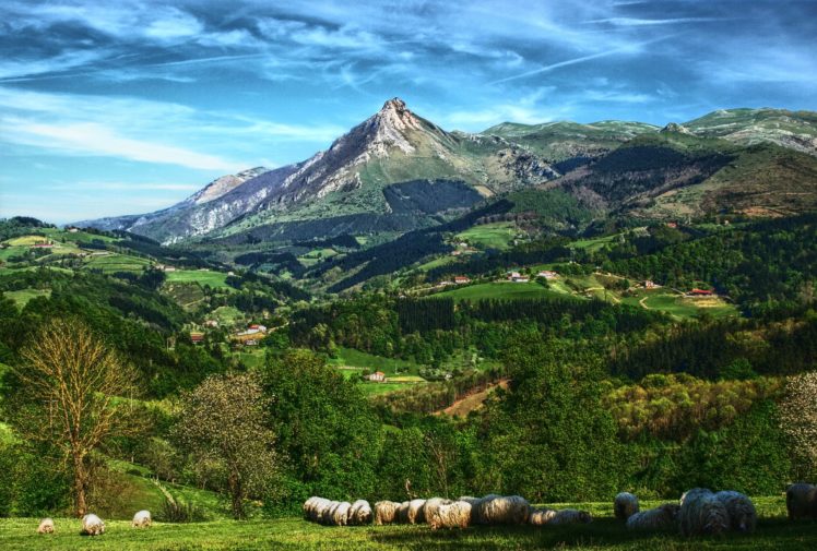 spain, Mountains, Scenery, Goierri, Nature, Sheep HD Wallpaper Desktop Background