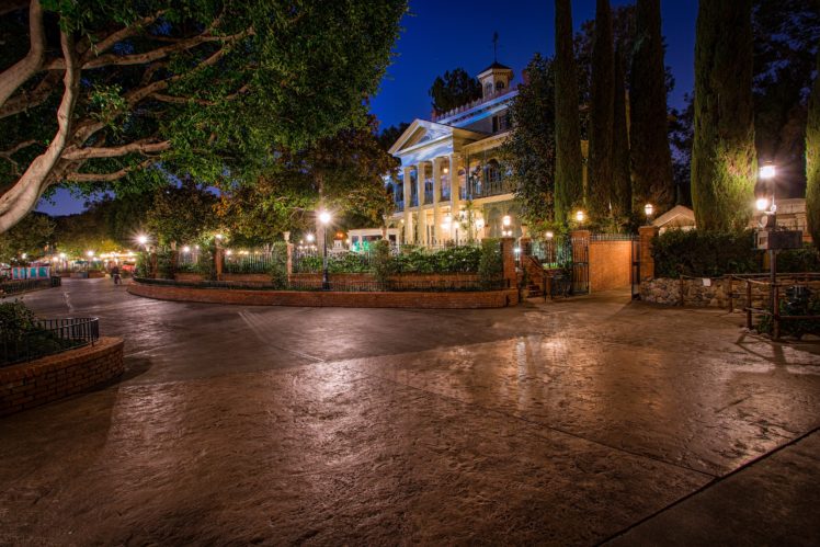 usa, Disneyland, Parks, Houses, California, Anaheim, Design, Hdr, Night, Street, Street, Lights, Trees, Cities HD Wallpaper Desktop Background