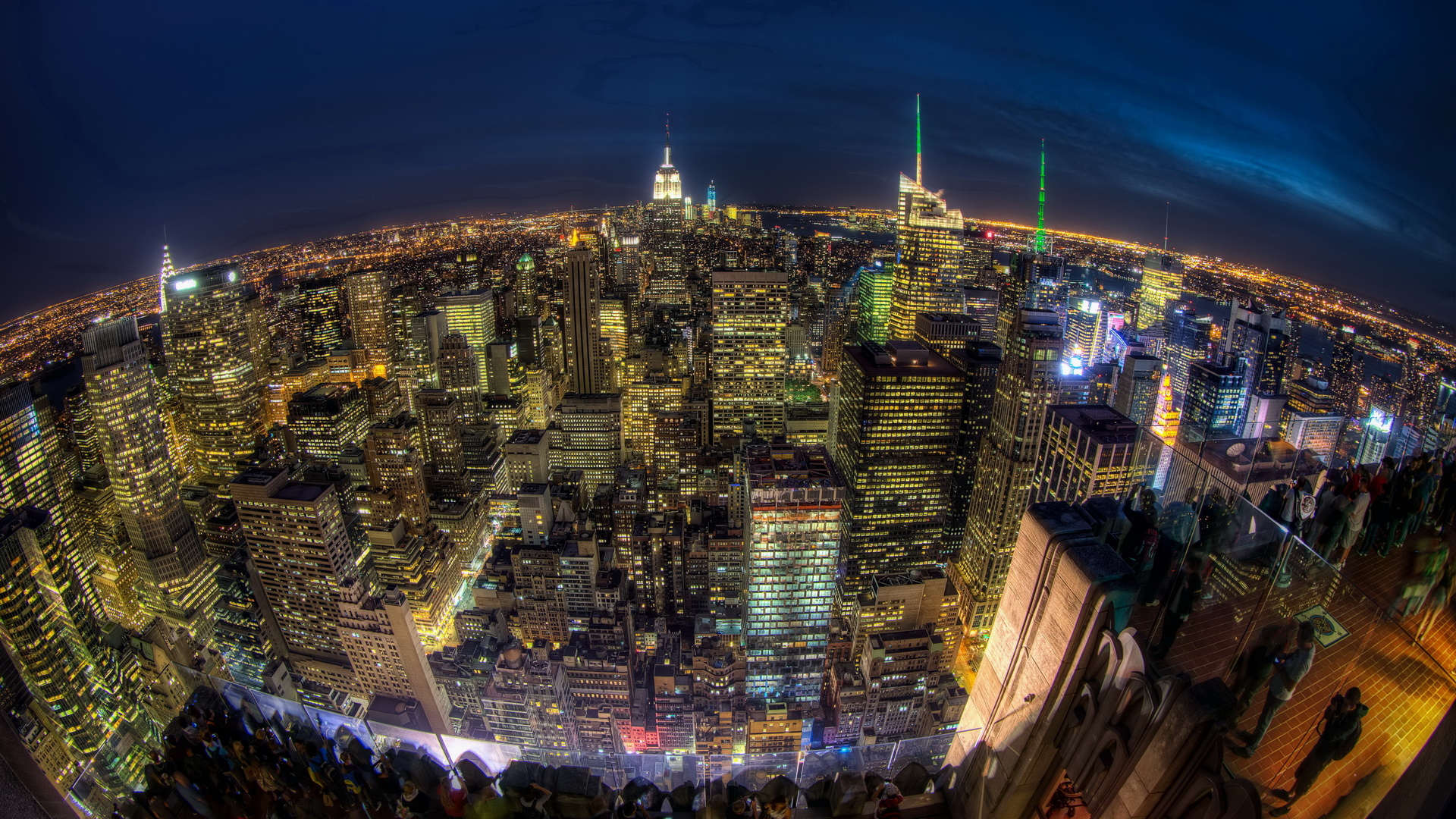 new, York, Architecture, Fisheye, Buildings, Skyscrapers, Night, Lights, Hdr Wallpaper