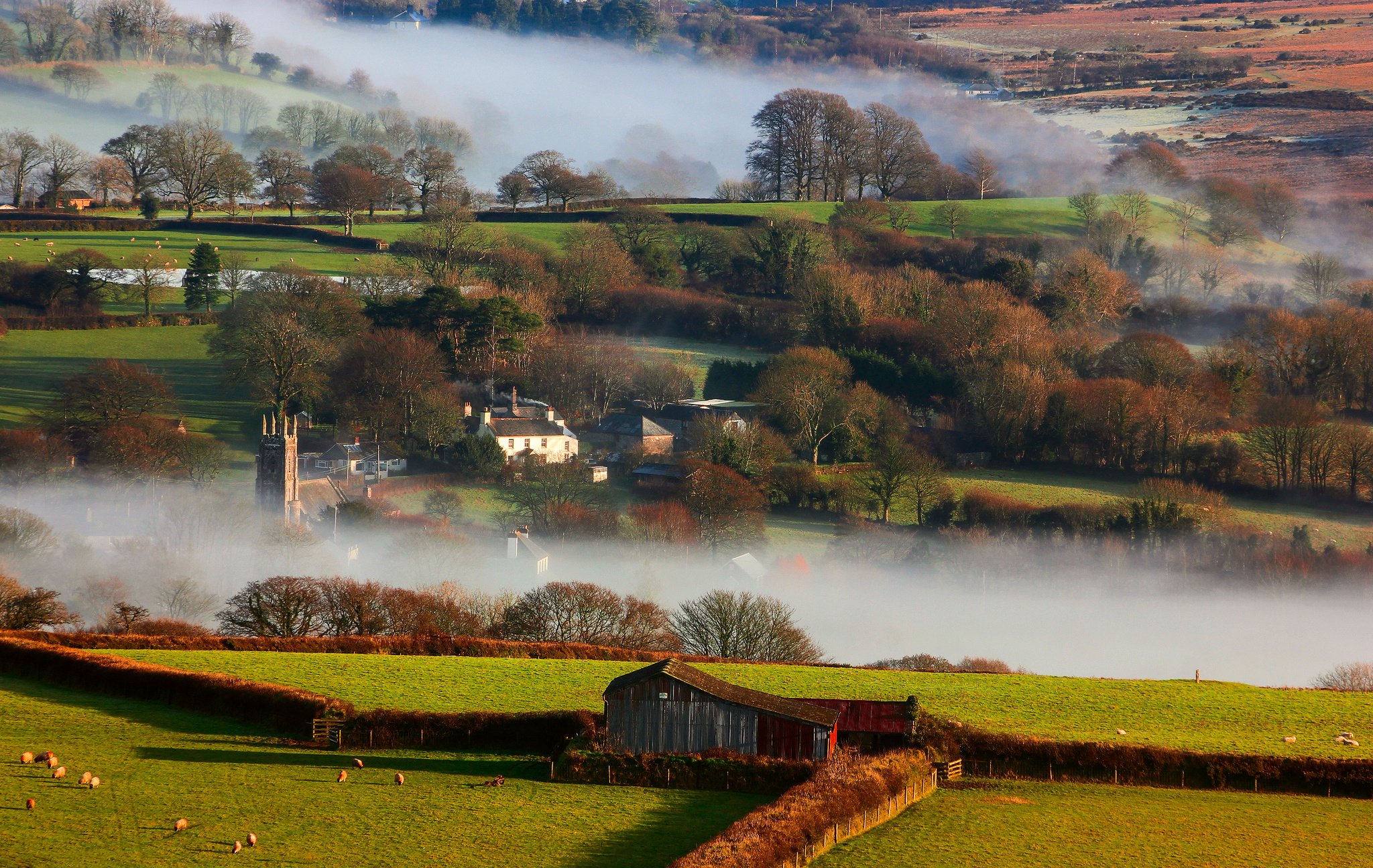 morning, Fog, Britain, Nature, Winter, River, Autumn Wallpaper