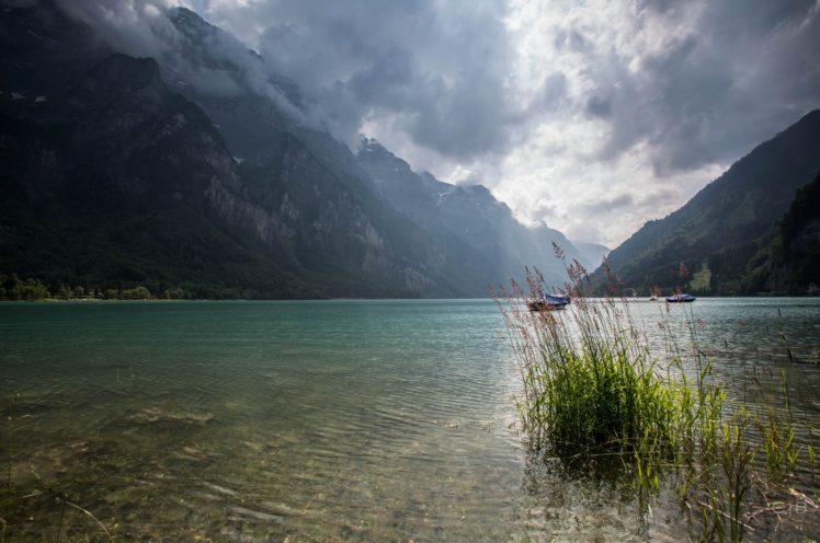 lake, Switzerland, Clouds, Ntalersee, Mountains HD Wallpaper Desktop Background