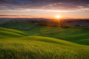 landscape, Nature, Field, Hills, Sunset, Sun, Tuscany, Italy