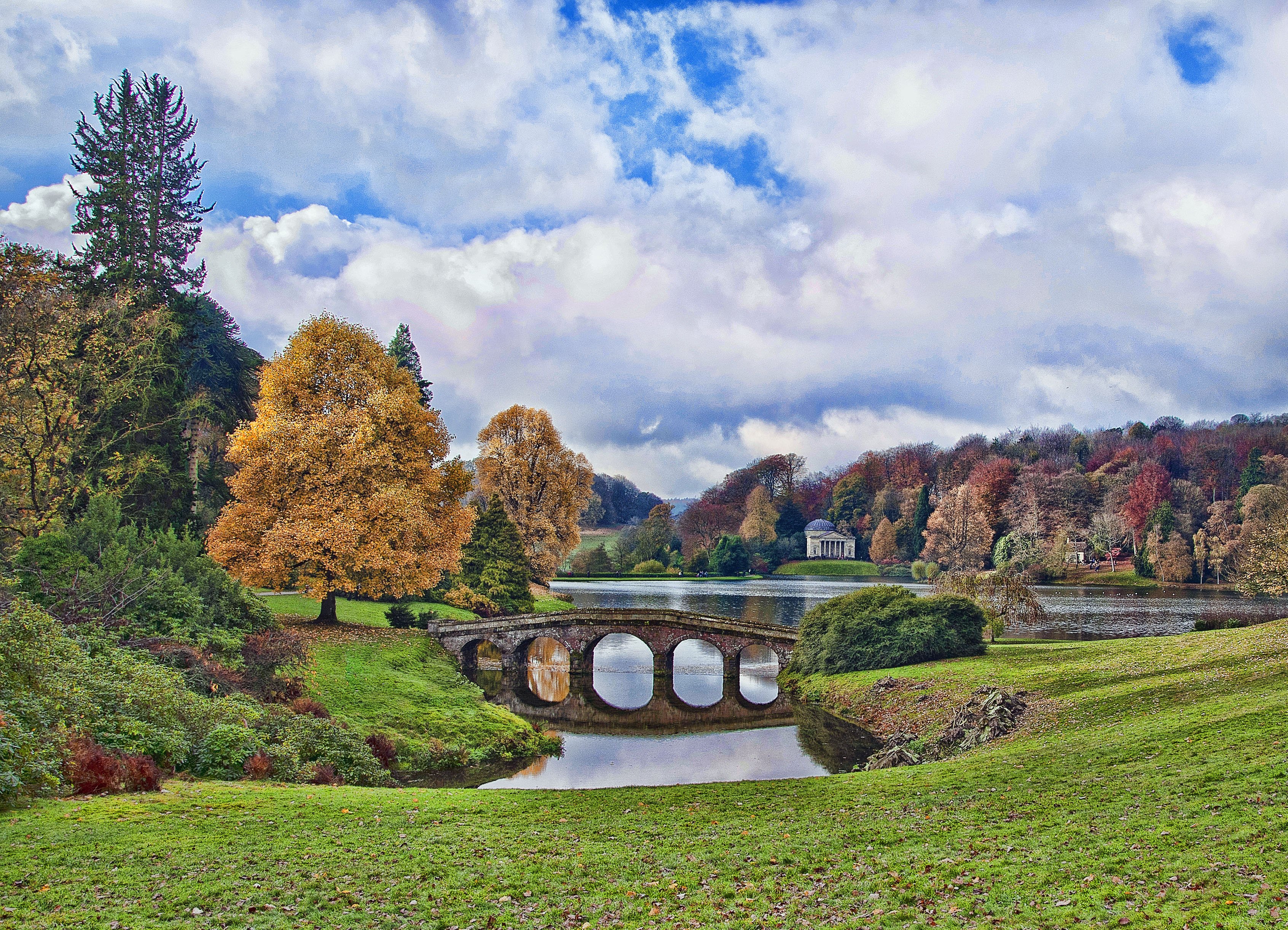 stourhead, Wiltshire, England, Autumn, Lake, River Wallpaper